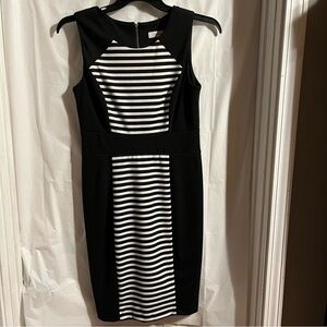 Calvin Klein Black‎ White Striped Midi Sleeveless Dress Size 8 Classy Career